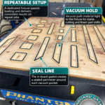 Inboard Gasket dedicated CNC fixture for vacuum hold-down of custom floor panels